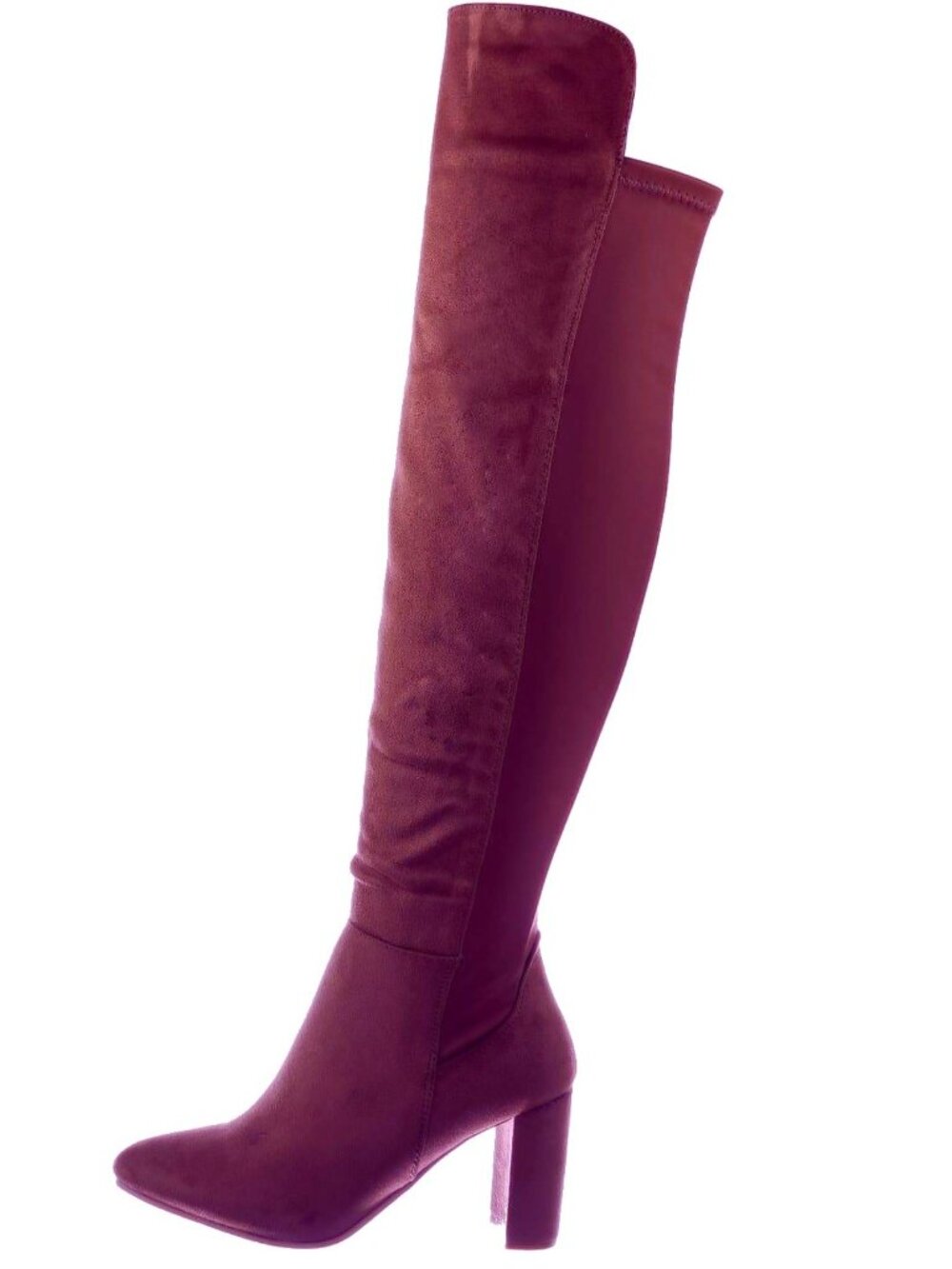 Wild Diva Blake-05 Knee High Foldable Block Heel Elastic Panel Burgundy Boots - Picture 5 of 7